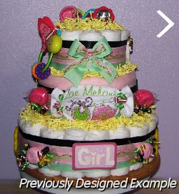 cloth diaper cake front.JPG - Pink Lime and Black Diaper Cake